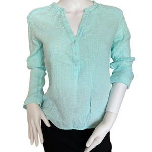 Ace Delivery Aqua Blue Cotton V-Neck Blouse Size S